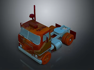 3D Orange Truck Cab Model With Antenna And Front Details 3d model