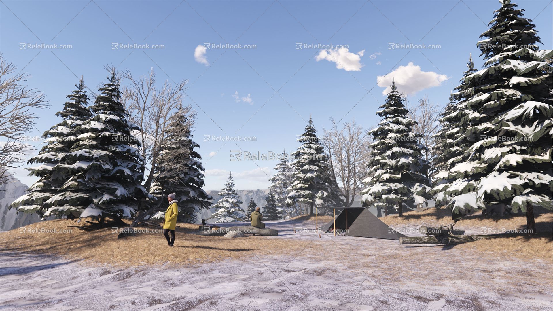 Modern Snow Park Landscape 3d model