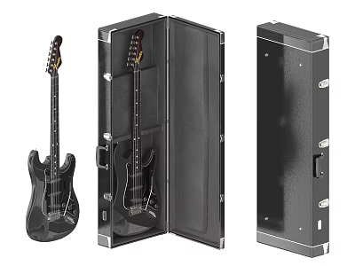 Electric Guitar With Open And Closed Hard Cases For Musical Instrument Storage 3d model