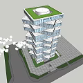 Modern Stacked Office Building With Glass Curtain Walls And Green Roof