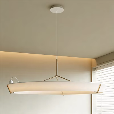 Modern Long Pendant Light With White Shade And Metal Hanging Frame For Interior 3d model