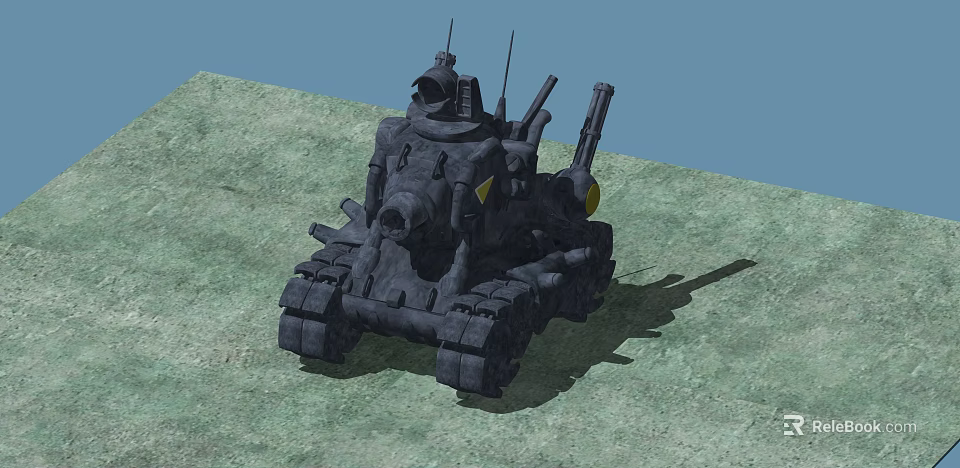 Military Armored Tank With Turret Cannon And Tracks On Green Terrain 3d model 