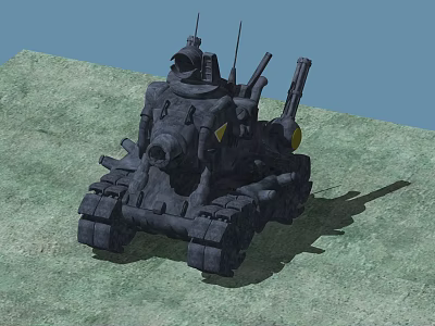 Military Armored Tank With Turret Cannon And Tracks On Green Terrain 3d model