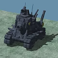 Military Armored Tank With Turret Cannon And Tracks On Green Terrain