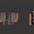 Brown Wooden Equipment Structure With Roof Fence Pipes And Brackets
