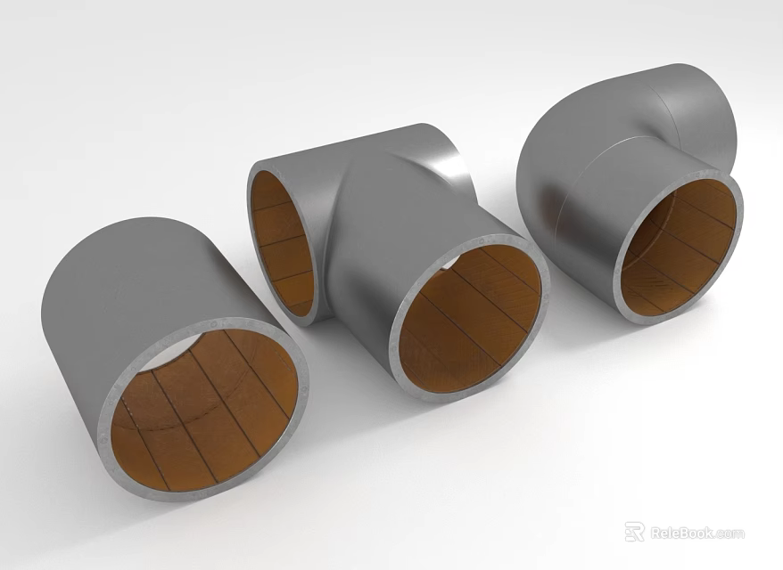 Silver Pipe Fittings with Brown Inner Lining and Different Shapes 3d model 