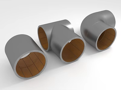Silver Pipe Fittings with Brown Inner Lining and Different Shapes 3d model