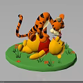 Playful Tigger On Winnie The Pooh's Back Lying On Green Grass With Flowers