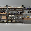 Modern Industrial Bookcase With Metal Frame Wooden Shelves Books And Decorative Items