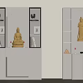 Buddhist Shrine Cabinet With Golden Buddha Statue Illuminated Lighting And Layered Shelves