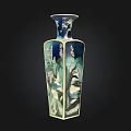 Traditional Chinese Ceramic Vase With Square Body And Blue White Floral Landscape Patterns