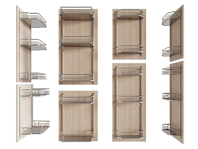 Wooden Wall Mounted Storage Shelves With Metal Racks For Home Organization 3d model