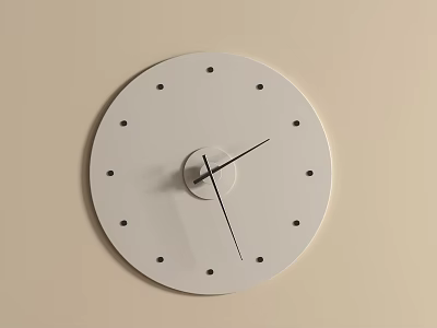 Minimalist White Dial Wall Clock With Black Dot Markers On Beige Wall 3d model