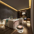 Elegant Spa Sauna Interior With Massage Tables White Sheets Green Towels And Petal Bowls