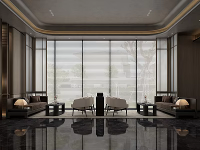 Modern Luxury Sales Office Interior Featuring Spacious Reception Area And Large Windows 3d model