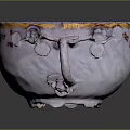 White Ceramic Cup With Lavender Rim Gold Trim Peony Patterns And Red Accents