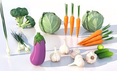 Vegetables Combination Crops Carrot Cauliflower Eggplant 3d model