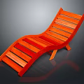 Red Wooden Slatted Lounge Chair with Curved Backrest and Supportive Legs