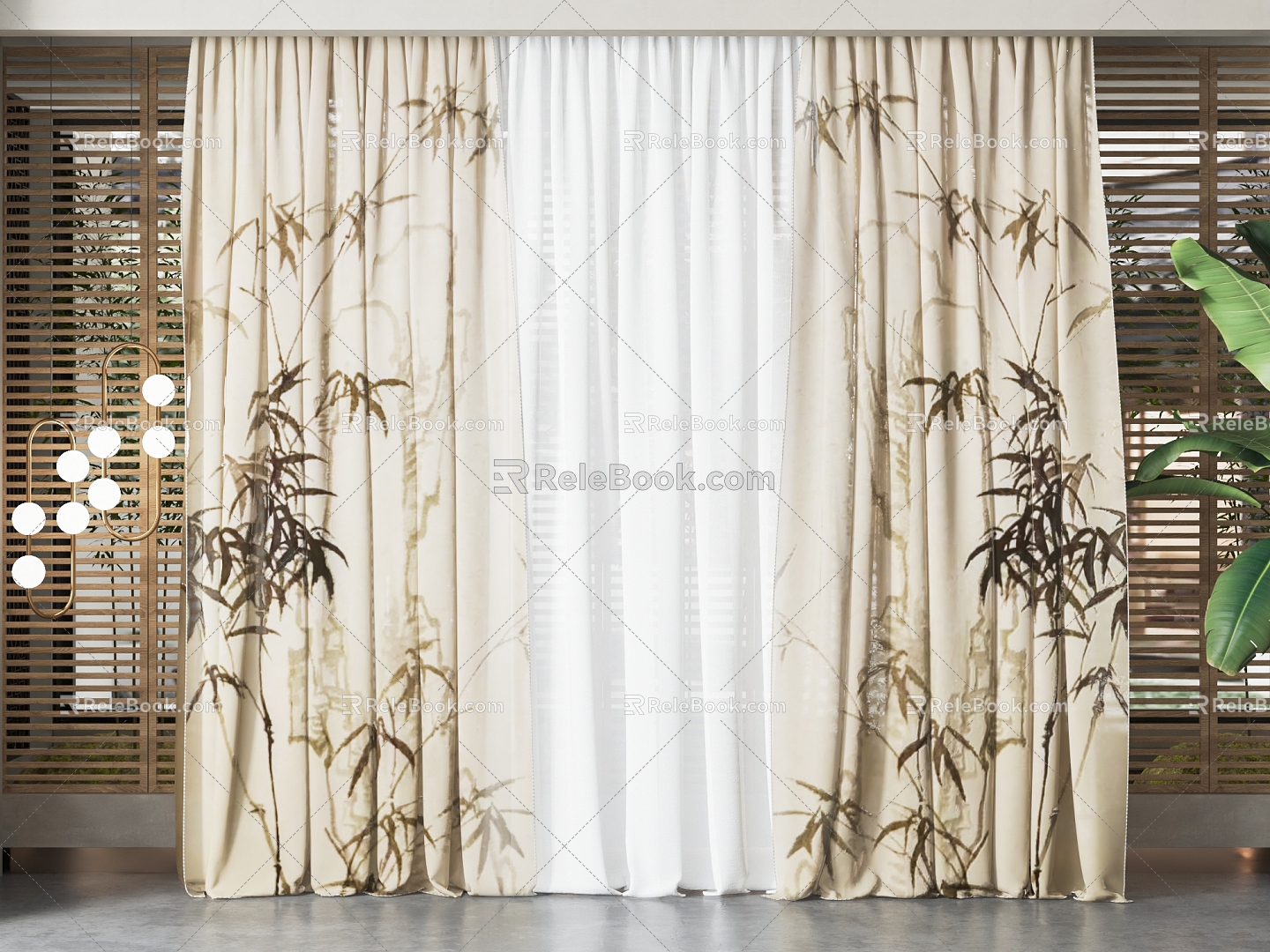 Modern Curtain Bamboo Pattern Curtain 3d model