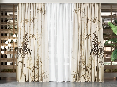 Modern Curtain Bamboo Pattern Curtain 3d model