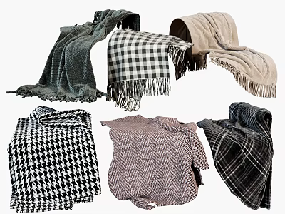 Soft Textured Fringed Blankets With Plaid Houndstooth Herringbone And Various Patterns 3d model