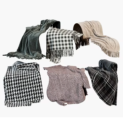 Soft Textured Fringed Blankets With Plaid Houndstooth Herringbone And Various Patterns 3d model