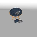 Navy Blue Round Lounge Chair With Rattan Frame And Patterned Cushions