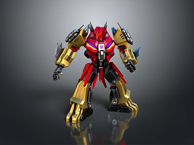 Red And Golden Mechanical Robot Figure With Black Armor And Joints 3d model