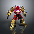 Red And Golden Mechanical Robot Figure With Black Armor And Joints