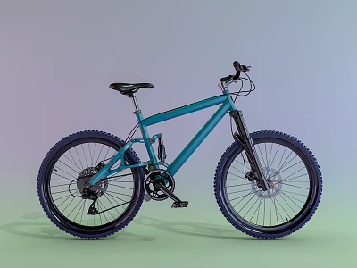 Teal Mountain Bike With Large Tires Black Seat And Handlebar Design 3d model