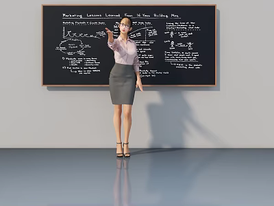 Marketing Lesson Wall Hanging With Charts And Notes On Blackboard For Teaching 3d model