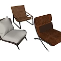 Modern Comfortable Leather Accent Chairs With Brown White Upholstery And Metal Frames