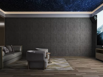 Home Theater With Starry Ceiling Comfortable Sofas And Large TV 3d model