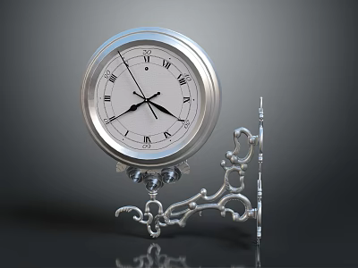 Elegant Silver Table Clock With Roman Numerals Ornate Metal Stand And Classic Design 3d model