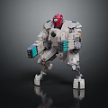Standing Robot Character Featuring Red Head Gray Body Blue Black Details Mechanical Arms Legs
