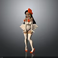 Elegant Female Character with White Bodysuit Red Headpiece White Wings and Red High Heels