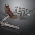 Industrial Scene Components With Metal Pipes Fabric Drape And Concrete Structure