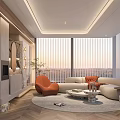 Modern Lounge Area Interior With Sofa Armchair Coffee Table And Marble Wall Design