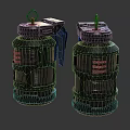 Intricate Futuristic Mechanical Devices With Green Accents And Metallic Surface Design