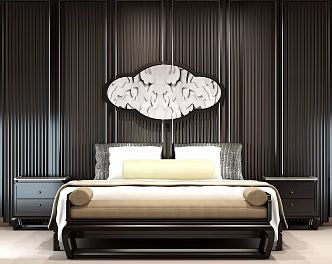 New Chinese Background Double Bed Double Bed 3d model