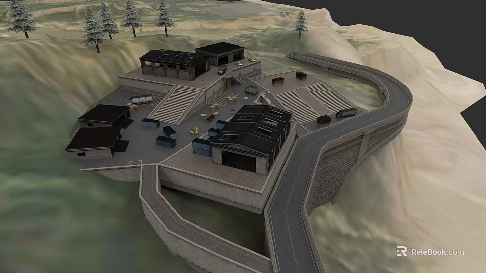 Industrial Equipment In Industrial Facility With Buildings Road And Vehicles 3d model 