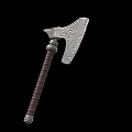 Medieval Battle Axe with Silver Blade Intricate Patterns and Brown Leather Wrapped Handle 3d model