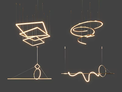 Modern Artistic Chandeliers with Geometric Shapes Spiral and Linear Illuminated Designs 3d model