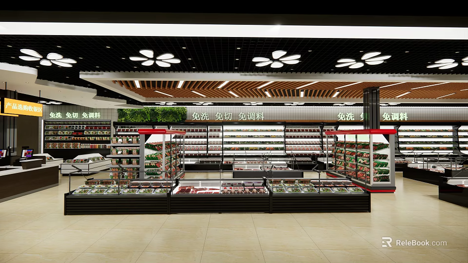 Supermarket Department Store Interior With Well Stocked Shelves Daily Necessities Fresh Produce And Bright Lighting 3d model 