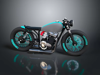 Custom Designed Motorcycle With Teal Wheels Black Frame And Chrome Accents 3d model