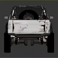 White Weathered Single Cab Pickup Truck With Large Off Road Tires And Reflection