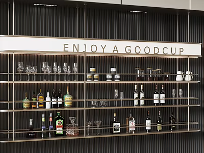 Elegant Modern Liquor Shelf Adorned With Wine Bottles And Glasses 3d model