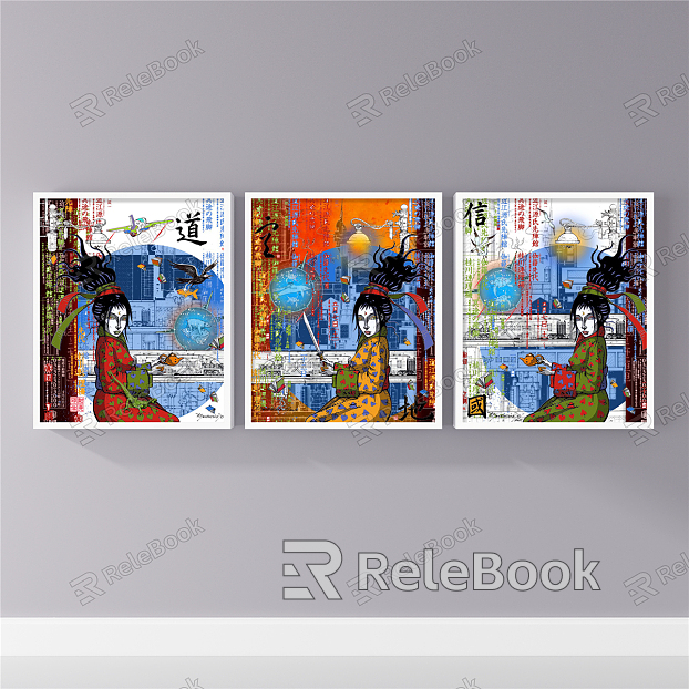 Japanese Figure Painting Blue Living Room Abstract Decorative Painting model