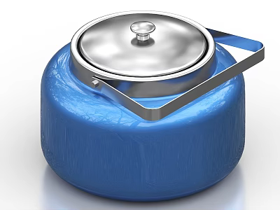Blue Ceramic Tea Pot With Silver Lid And Metal Handle Design 3d model