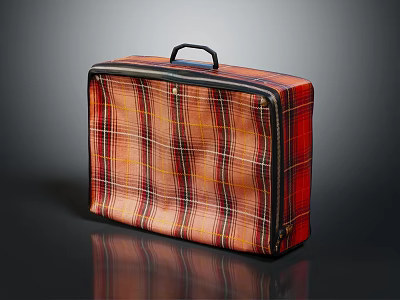 Stylish Red Plaid Suitcase With Black Handle For Clothing Travel And Storage 3d model